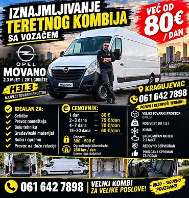 Great Wall: Iznajmljivanje teretnog kombija sa vozačem – Opel Movano H3L3 (2.3 — 1