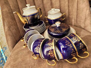 farfor qablar: Çay dəsti, rəng - Göy, Kobalt, 6 nəfərlik, SSRİ