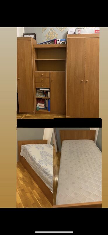 masa satışı: Oğlan və qız üçün, İşlənmiş, 2 təknəfərlik çarpayı, Yazı masası, Dolab