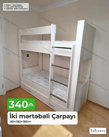 tekli carpayi: İki mərtəbəli çarpayı – 80×180×180 sm • Kompakt və möhkəm — 1