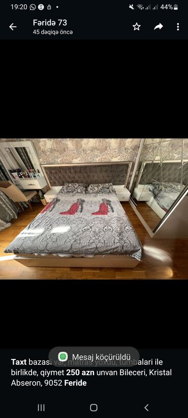 bileceri kristal abseron kiraye evler: *Taxt* bazasi var, matras yoxdu, tumbalari ile birlikde, qiymet *250