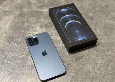 Apple iPhone: IPhone 12 Pro Max, Б/у, 128 ГБ, Синий, Зарядное устройство, Защитное стекло, Чехол, 80 %