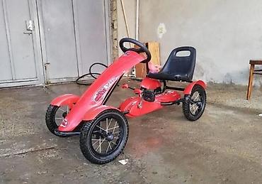 masın oyunları: Uşaq üçün pedallı qart (go-kart) – qırmızı rəngli, 4 təkərli — 4