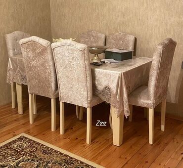 Masa və oturacaq dəstləri: Qonaq otağı üçün, Açılmayan, Dördbucaq masa, 6 stul