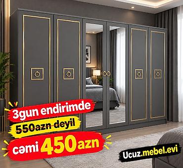 Yataq otağı üçün 5 qapılı paltar şkafı - Rəng: tünd boz (qızılı lalafo.az -da Yataq otağı üçün 5 qapılı paltar şkafı - Rəng: tünd boz (qızılı