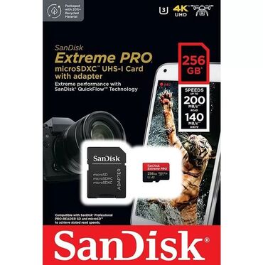 yaddas: SanDisk Extreme PRO microSDXC UHS-I kartı adapter ilə. Bu, 256 GB