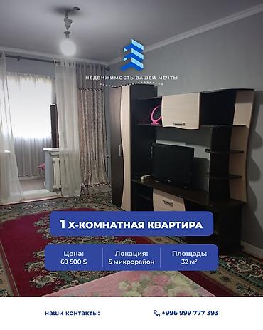 1 комната, 32 м², 5 мкр 104 серия, 4 этаж, Косметический ремонт