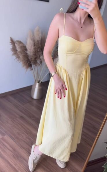 ženske lanene pantalone: S (EU 36), color - Yellow, With the straps at lalafo.rs ženske lanene pantalone: S (EU 36), color - Yellow, With the straps