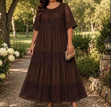 stich sat: Dugačka ženska haljina sa čipkom, boho/romantičan stil. - Rukavi: 3/4 — 1