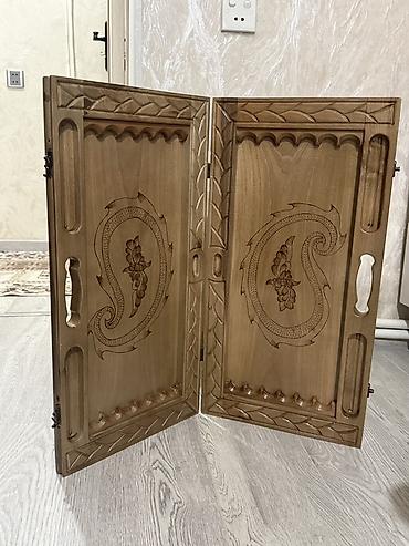 karabağ karavan: Milli naxışlı taxta nərd dəsti - Material: bərk taxta (əl oyma) — 3