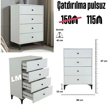 dolab termo: Ağ rəngli 4 siyirməli komod. Ölçüləri: - En: 68 sm - Hündürlük: 97 sm — 1