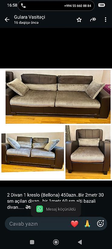 2 Divan 1 kreslo (Bellona) 450azn. Bir 2metr 30 sm açilan divan bir lalafo.az -da 2 Divan 1 kreslo (Bellona) 450azn. Bir 2metr 30 sm açilan divan bir