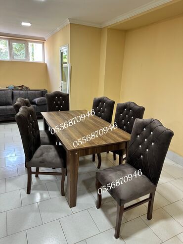 Masa və oturacaq dəstləri: Qonaq otağı üçün, Yeni, Açılmayan, Dördbucaq masa, 6 stul — 10