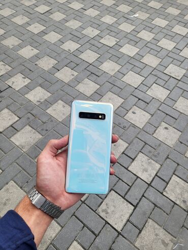 ucuz samsung telefon qiymetleri: Samsung Galaxy S10, 128 ГБ, цвет - Голубой, Кнопочный, Отпечаток пальца