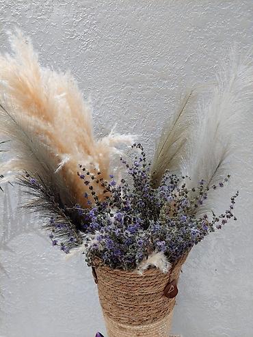 sepet: Dekorativ quru güllər kompozisiyası – pampas otları və lavanda dəstəsi — 4