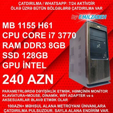 Soyutma sistemləri: Masaüstü Kompüter "Qori DDR3 1155 H61/Core i7 3770/8GB Ram/128GB SSD"