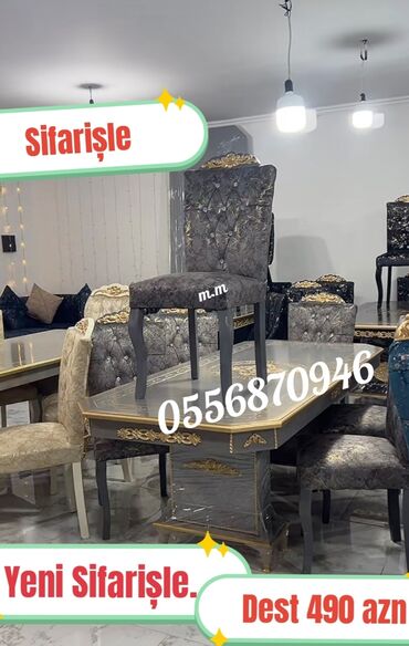 Masa və oturacaq dəstləri: Qonaq otağı üçün, Yeni, Açılmayan, Dördbucaq masa, 6 stul — 30