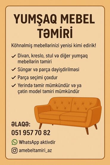 ремонт диванов на дому: Mebellərin təmiri, bərpası