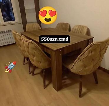stul uzu: Mətbəx üçün, Yeni, Açılmayan, Dördbucaq masa, 6 stul — 1