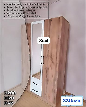 qarderob modelleri: Üç qapılı paltar dolabı – H200 × E120 × D47 - Model variantları — 1
