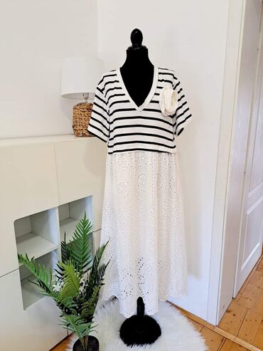 haljina od tvida: XL (EU 42), 2XL (EU 44), bоја - Bela, Oversize, Kratkih rukava