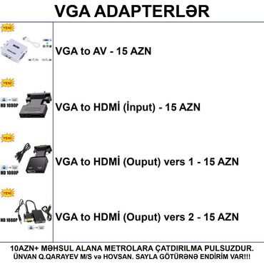Digər kompüter aksesuarları: ⭐VGA to AV – 15 AZN ⭐VGA to HDMI+Audio for Monitor – 15 AZN ⭐VGA to