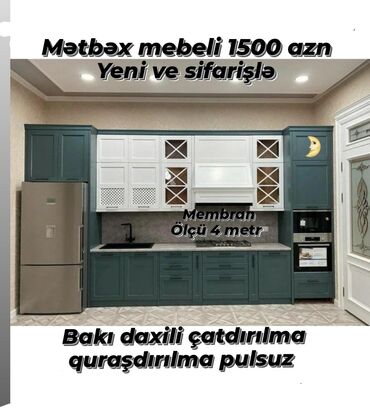 kuxna mebelleri qiymetleri: 🟣Metbex Mebeli 🟣 *Qiymet 1500 azn* 🟣Olcu 4 metr. 🟣 *Membran* 🟣Rezapal