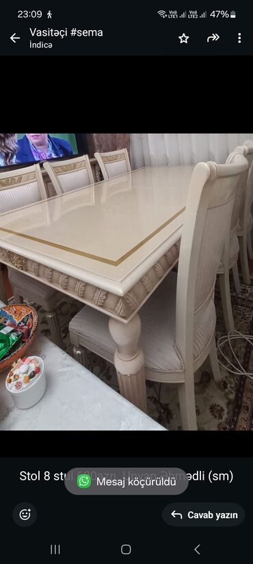 Salon, tibbi kreslolar: Qonaq otağı üçün, İşlənmiş, Dördbucaq masa, 8 stul