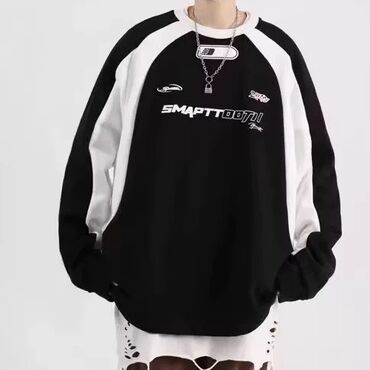 стильная одежда больших размеров для женщин: Свитшот унисекс в спортивном стиле. Оверсайз. - Дизайн: контрастные