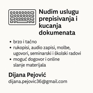 otvoreni konkursi za posao панчево: Vršim prekucavanje tekstova, audio snimaka online