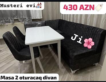 divan ortuyu: Mətbəx üçün, Yeni, Açılmayan, Dördbucaq masa, 2 stul — 1