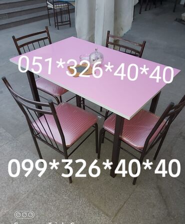 Bağ, çöl oturacaqları: Yeni, Dördbucaq masa, 4 stul, Açılmayan, Stullar ilə, Metal, Azərbaycan