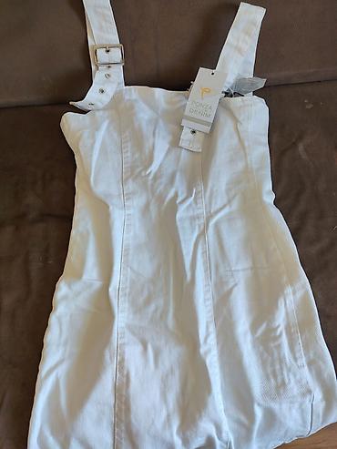 cinsi: Ponza Denim markalı ağ rəngdə cins paltar - Model: askılı, sinədən — 2