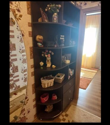 tibb sekilleri: Künc üçün çoxfunksiyalı açıq rəfli dolab - Material: tünd rəngli