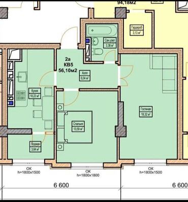 аренда квартира шлагбаум: 2 комнаты, 56 м², Элитка, 8 этаж, ПСО (под самоотделку)