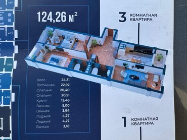 недостроенные дома в бишкеке: 3 комнаты, 124 м², Элитка, 6 этаж, ПСО (под самоотделку)