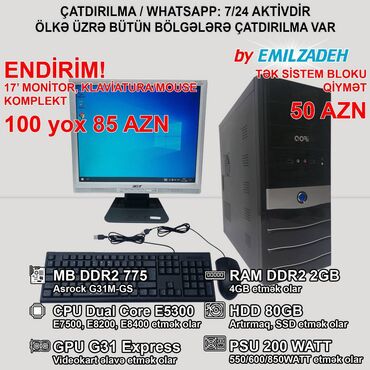 Masaüstü kompüterlər və iş stansiyaları: Masaüstü Kompüter "G31/Dual Core E5300/2GB Ram/80GB HDD" ENDİRİM!!!