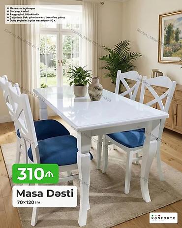 dunya xertesi: Masa dəsti – 70×120 sm - Masa: parlaq ağ səthli, klassik dizaynlı — 1