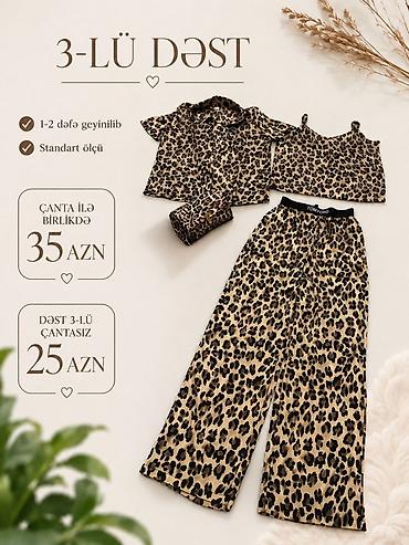 3-lü leopard naxışlı dəst - Tərkib: qolsuz top, qısaqol köynək və eni