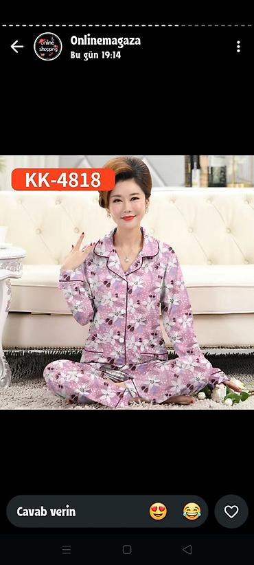 ketan destler kisi: KK-4818 qadın pijama dəsti - Model: KK-4818 - Üst: düyməli, uzunqol — 1
