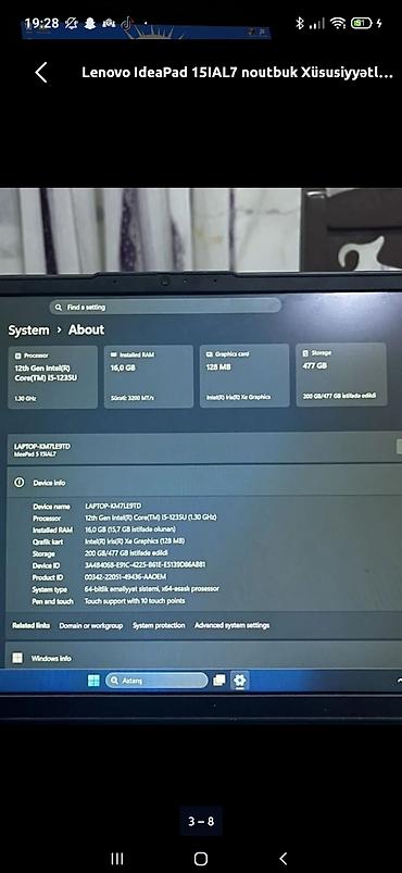 Noutbuklar və aksesuarlar: İşlənmiş Lenovo IdeaPad, 15.6 ", Intel Core i5, 512 GB, Ünvandan götürmə — 3