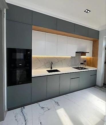 Sifarişlə mətbəx mebeli: Sifarişlə mətbəx dəsti, Özü çəkən petlələr, Mat laminat, Kredit yoxdur, Pulsuz çatdırılma — 17