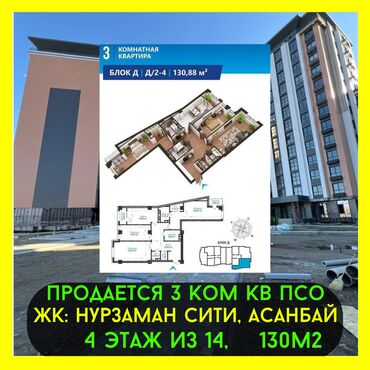 Продажа домов: 3 комнаты, 130 м², Элитка, 4 этаж, ПСО (под самоотделку)