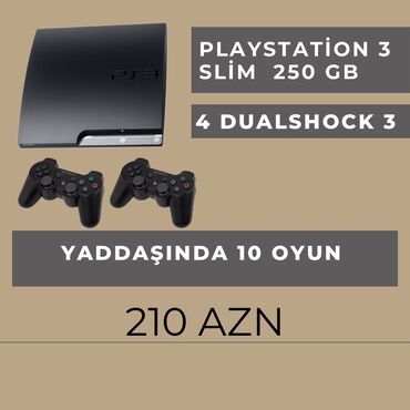 işlənmiş tablet: PS3 slim 250 gb 4 joystick yaddaşında pes13, gta5, blur kimi 10 oyun