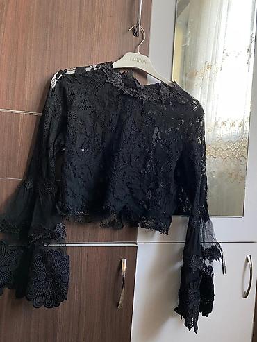 baş: Qara krujeva bluz - Material: sıx naxışlı krujeva və nazik tül — 1