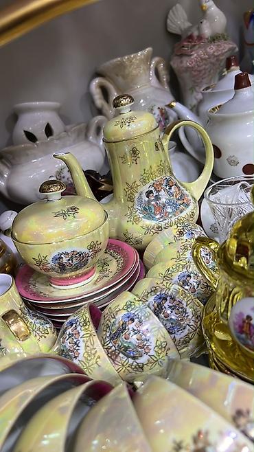 Çay dəsti, rəng - Sarı, Farfor, Geisha, 6 nəfərlik, Yaponiya