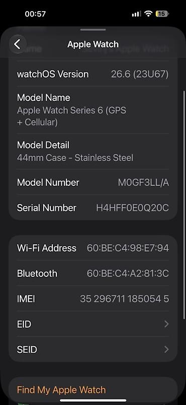 battery pack: Apple Watch Series 10 (GPS + Cellular) – 42 mm, aliminium Battery 98% — 2
