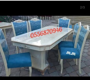 Masa və oturacaq dəstləri: Qonaq otağı üçün, Yeni, Açılmayan, Dördbucaq masa, 6 stul — 9