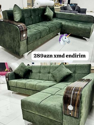 divan modelleri ve qiymetleri: Yaşıl rəngli L formalı yumşaq künc divan - Material: məxməri toxumalı — 1