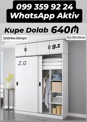 qapilar ev ucun: Kupe dolab – 260×200×60 sm ölçüdə, ağ rəngli, minimal dizayn. - — 1